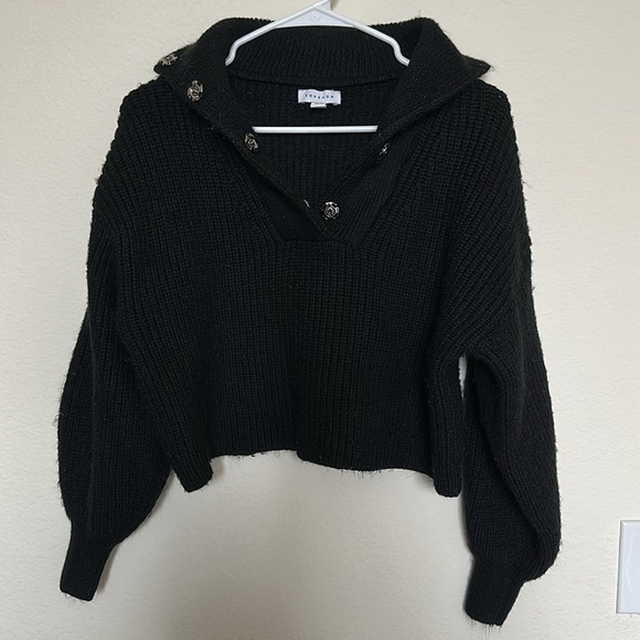 Topshop Collared Black Sweater with Silver Button - Picture 1 of 3